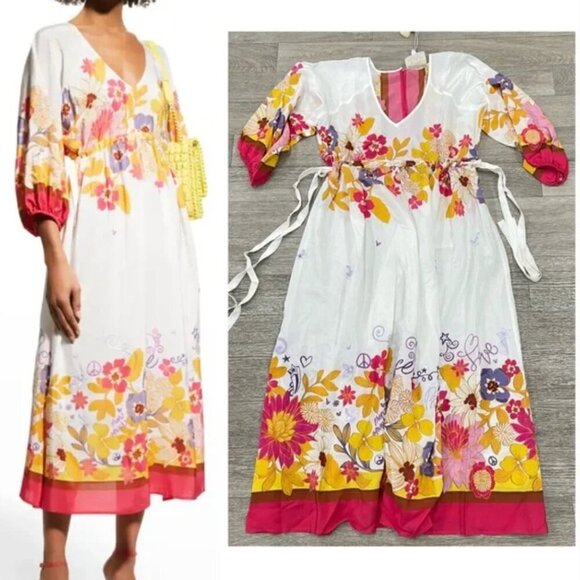 NWT Johnny Was Loreli Floral 100% Silk White Pink Embroidered Midi Dress Small - Picture 7 of 11